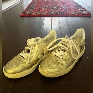 Veja V-10 Sneakers in Gold